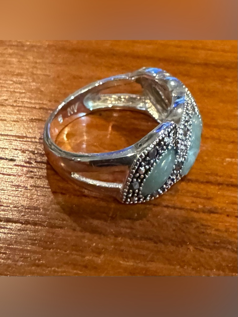 Vintage Avon Sterling Silver (925) Jadeite, faux Marcasite Band Ring, Size 5.5 - Picture 8 of 8